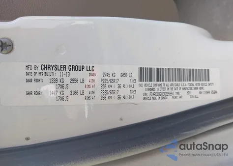 2014 Chrysler Town & Country Touring z USA, uszkodzony, nr VIN 2C4RC1BGXER225554